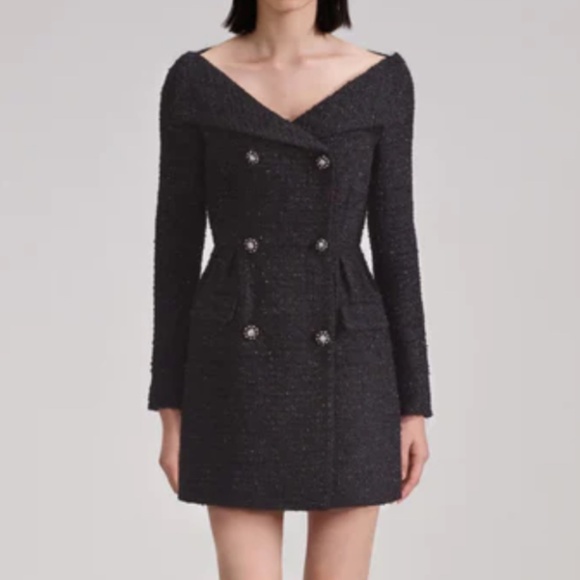 Self-Portrait Dresses & Skirts - Self-Portrait BLACK OFF SHOULDER BOUCLE MINI DRESS